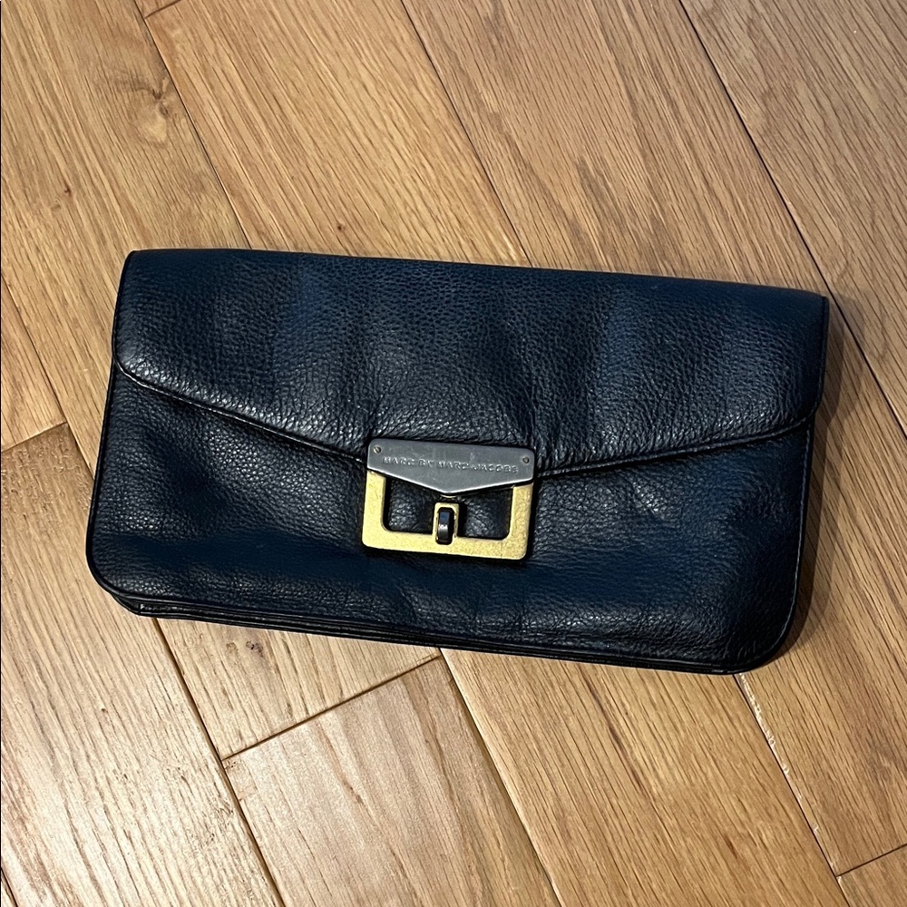 Marc By Marc Jacobs Large Black Leather Clutch with Gold and Silver Accent